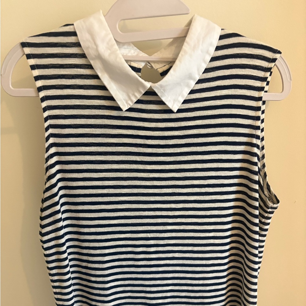 Madewell Navy & White Striped Sleeveless Top with White Collar